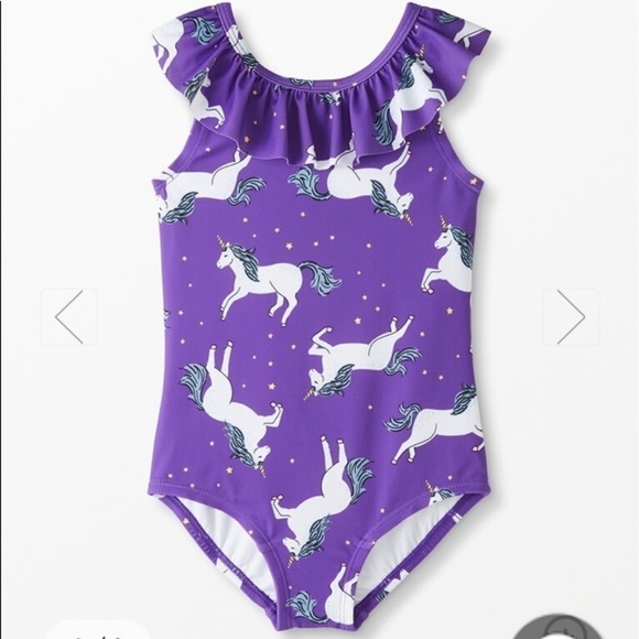 Hanna Andersson NWT  Ruffle One-Piece Swimsuit Purple Hills Horses 2 Scandi - Picture 4 of 4